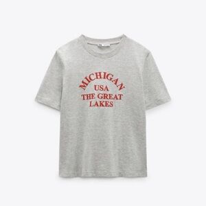 Zara embroidered Gray Michigan Great Lakes Graphic Tee